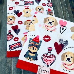 Valentine Puppy Dog Print Bath 2-pc Towels Set